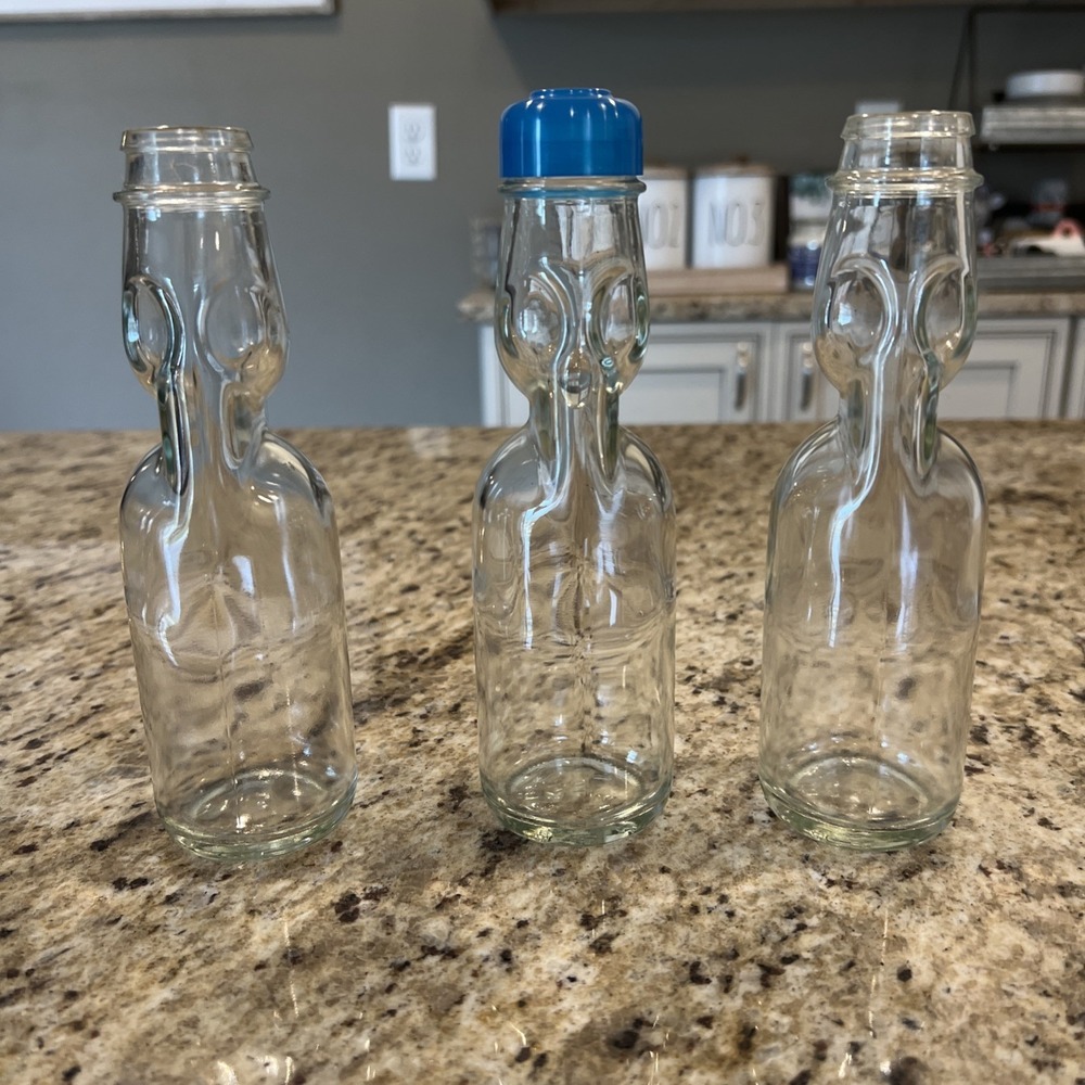 3 Antique Codd Neck Marble Victory Bottles Clear‎ Glass.NEAR MINT CONDITION